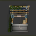 Rustic Well Structure With Wooden Beams Green Ivy Stone Base Bucket And Rope