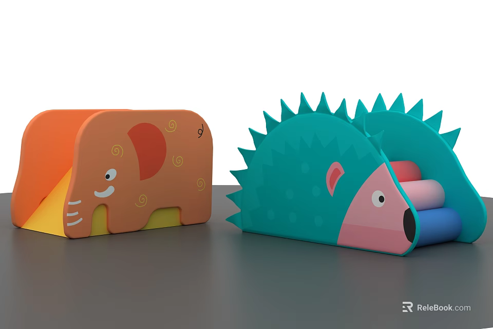 Kindergarten Playground With Colorful Animal Shaped Elephant And Hedgehog Toys 3d model 