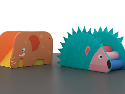 Kindergarten Playground With Colorful Animal Shaped Elephant And Hedgehog Toys 3d model