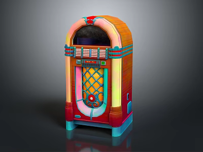 Vintage Colorful Jukebox With Wooden Body Retro Design And Blue Support Legs 3d model