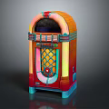 Vintage Colorful Jukebox With Wooden Body Retro Design And Blue Support Legs