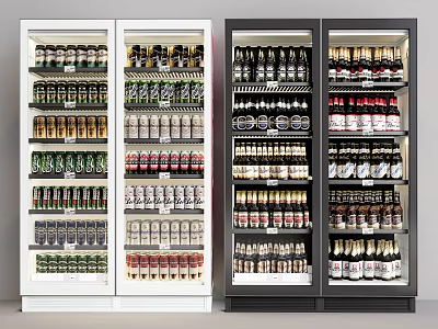 Commercial Display Refrigerator Freezers With Bright Lighting And Shelves Full Of Beverages 3d model