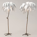 Elegant Modern Floor Lamp With White Feather Shade Brown Pole And Branch Like Base