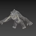 Grey Fantasy Monster With Large Tusks Sharp Teeth Open Mouth And Outstretched Arms