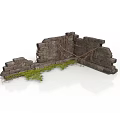 Old Broken Stone Wall Structure With Tangled Vines And Green Grass 3d model