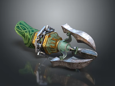 Decorative Green And Gold Mechanical Claw Weapon With Intricate Metal Parts Design 3d model