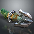Decorative Green And Gold Mechanical Claw Weapon With Intricate Metal Parts Design