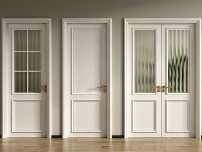 Modern White Hinged Doors Interior Design With Glass Panels And Brass Handles 3d model