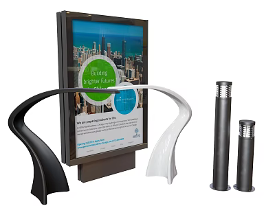 Modern Urban Road Facilities With Billboard Curved Structures And Lamp Posts 3d model
