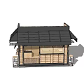Authentic Traditional Japanese Restaurant With Black Roof And Wooden Exterior Porch