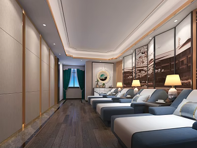 SPA Sauna Relaxation Space With Comfortable Loungers Ambient Lighting And Decorative Paintings 3d model