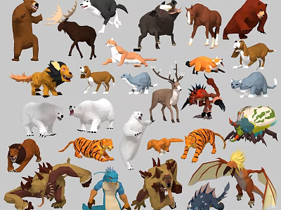 Vibrant Reptile Collection With Dinosaurs Lizards Dragons And Mythical Creatures 3d model