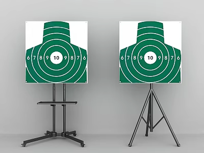 Sports Training Equipment Green Shooting Targets With Number Rings On Black Stands 3d model