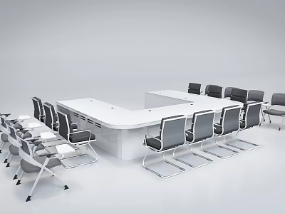 Modern Conference Room Interior Design With White Table And Gray Chairs 3d model