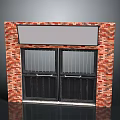 Classic Black Doors Furniture With Red Brick Frame Metal Bars And Blank Signboard