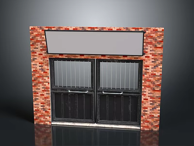Classic Black Doors Furniture With Red Brick Frame Metal Bars And Blank Signboard 3d model
