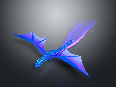 Ethereal Blue Dragon Soaring Through Dark Sky With Purple Glowing Wings And Sparkling Stars 3d model