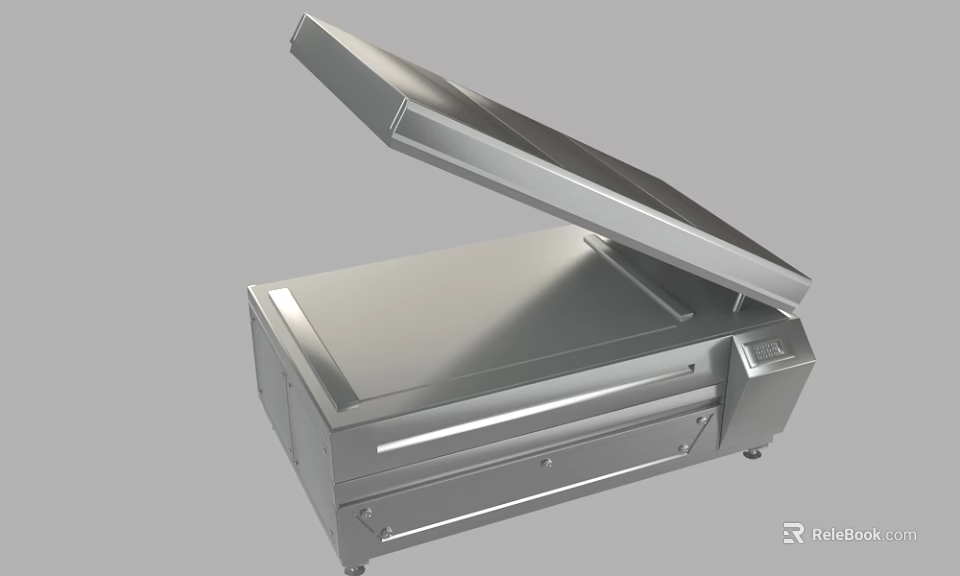 Stainless Steel Industrial Equipment With Open Lid Platform And Storage Drawer Structure 3d model 