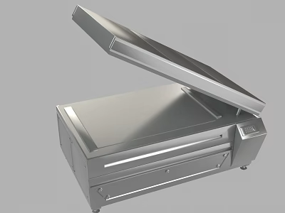 Stainless Steel Industrial Equipment With Open Lid Platform And Storage Drawer Structure 3d model