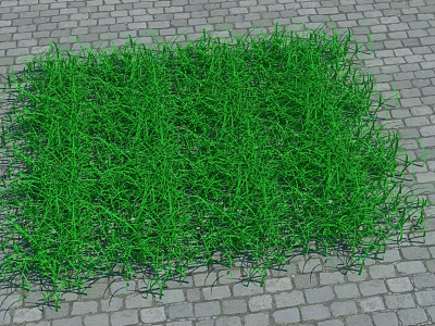 Lush Green Grass Growing On Gray Brick Pavement With Natural Texture 3d model
