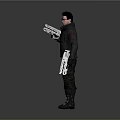 Sci Fi Character in Black Tactical Uniform with Goggles Weapon and Device