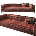 Brown Velvet Three-Seater Sofa with Green and Brown Cushions Modern Cozy Design