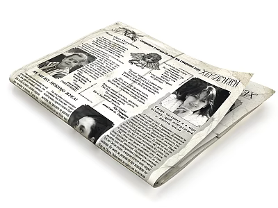 Open Newspaper With Printed Pages Containing Images And Text Articles 3d model