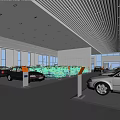 Car Dealership Showroom With Neatly Arranged Cars Spacious Bright Interior Large Windows And Striped Ceiling