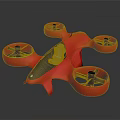 Red Aerial Drone Equipment With Four Propellers And Modern Sleek Design