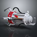 Futuristic Mechanical Weapon With Silver Body Red Structural Components And Black Cables 3d model