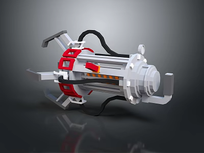 Futuristic Mechanical Weapon With Silver Body Red Structural Components And Black Cables 3d model