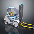 Modern 3D Rendered Forklift With Yellow Forks Gray Cab And Blue Accents