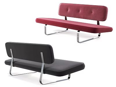 Modern Upholstered Two Seater Sofas In Red And Black With Metal Legs 3d model