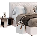 Modern Double Bed with White Circular Pattern Headboard Brown Bedspread and Side Nightstand 3d model