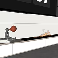 Modern Living Room Linear Fireplace With Burning Flames Orange Balloon Sculpture And LED Lighting