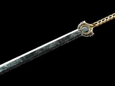 Ancient Decorative Sword With Steel Blade Golden Hilt And Gemstone Accent 3d model