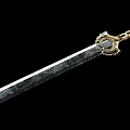 Ancient Decorative Sword With Steel Blade Golden Hilt And Gemstone Accent