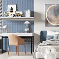Modern Kids Bedroom Interior With Bed Wall Art And Study Desk