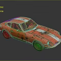 Red Rusty Vintage Sports Car With Weathered Body And Silver Stripes