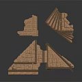 Geometric Wooden Sculpture Carving Pieces With Angular Shapes And Layered Design