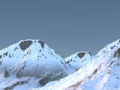 Snowy Mountain Landscape With Rugged Peaks And Blue Sky Background 3d model