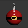 Red Christmas Ornaments With Black Stripes And Metallic Hooks On Gray Surface