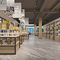 Spacious Exhibition Hall Interior With Bright Lighting Display Shelves Decorative Artworks And Marble Floor