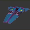 Blue Sci Fi Spaceship Model With Streamlined Design Yellow Emblems And Purple Stripe