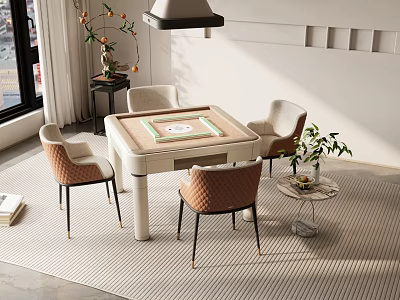 Modern Entertainment Table Setup With Comfortable Chairs And Decorative Plants 3d model