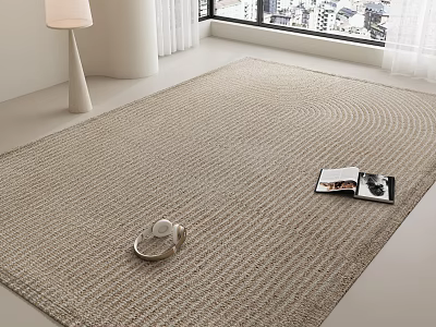 Beige Square Rug In Modern Living Room With White Headphones Open Magazine And Floor Lamp 3d model