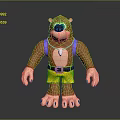 Brown Bear 3D Character With Blue Suspenders Yellow Shorts and White Pendant