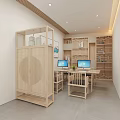 Chinese Style Office Interior Featuring Wooden Furniture Calligraphy Decorations And Stone Benches