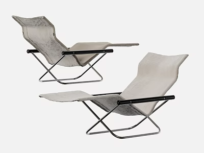 Stylish Modern Lounge Chair With Black Metal Frame And Light Leather Upholstery 3d model