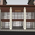 Traditional Chinese Commercial Building Exterior With Large Glass Windows And Stone Pillars